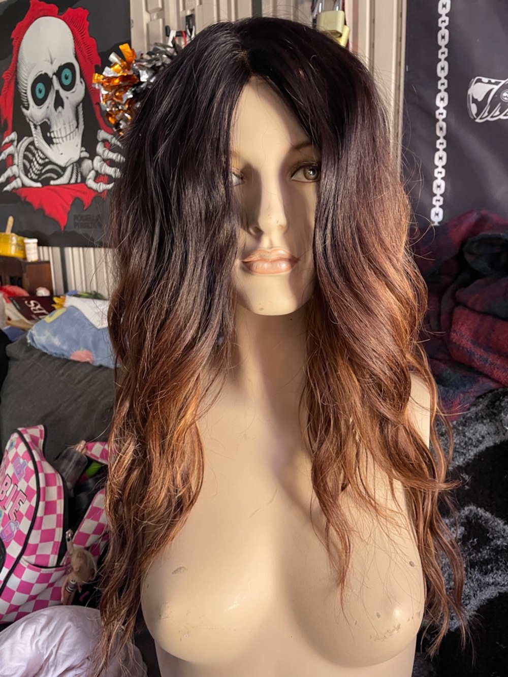 Long Wavy Ombre Wig in Black and Brown - Stylish Everyday Look